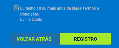 Caixa de seleção para confirmar a idade e botão para concluir o registro na Pixbet