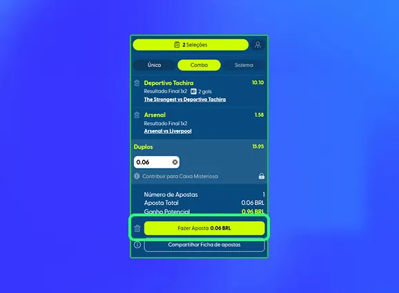 Confirme o valor da sua aposta.