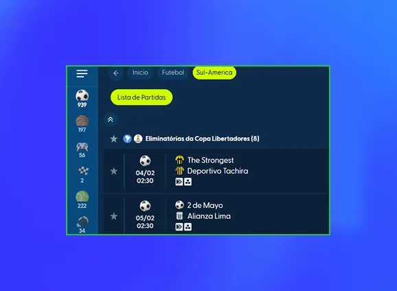 Selecionar a seção para apostas em futebol.