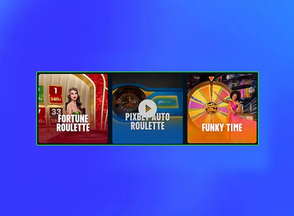 Roletas ao vivo e jogos de cassino.