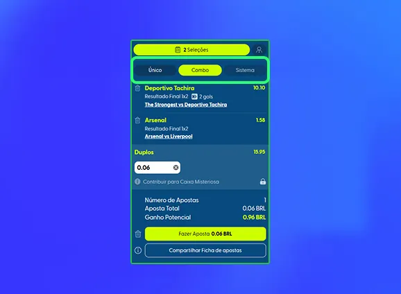 Selecione o tipo de aposta tripla.